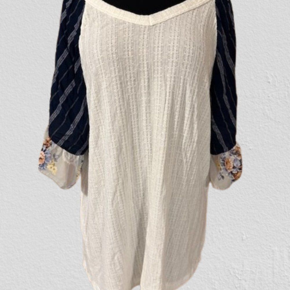 Oddy Sweater Knit with Short Striped Raglan Ruffled Sleeve  4320  NWT Boutique